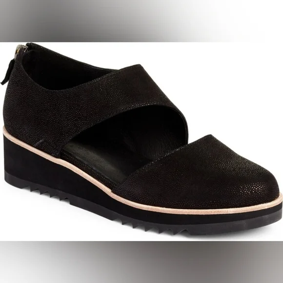Eileen Fisher Black Match Cutout Demi Wedge Oxford Suede Leather Women's 11 - Picture 2 of 10